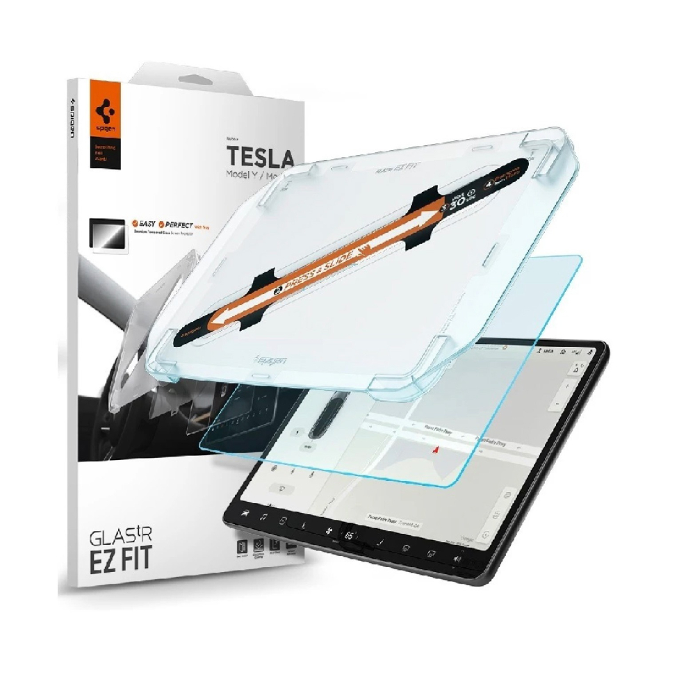 Spigen SGP 9h 霧面 防眩光 螢幕貼 保護貼 含快貼板 Tesla Model Y/3-細節圖2