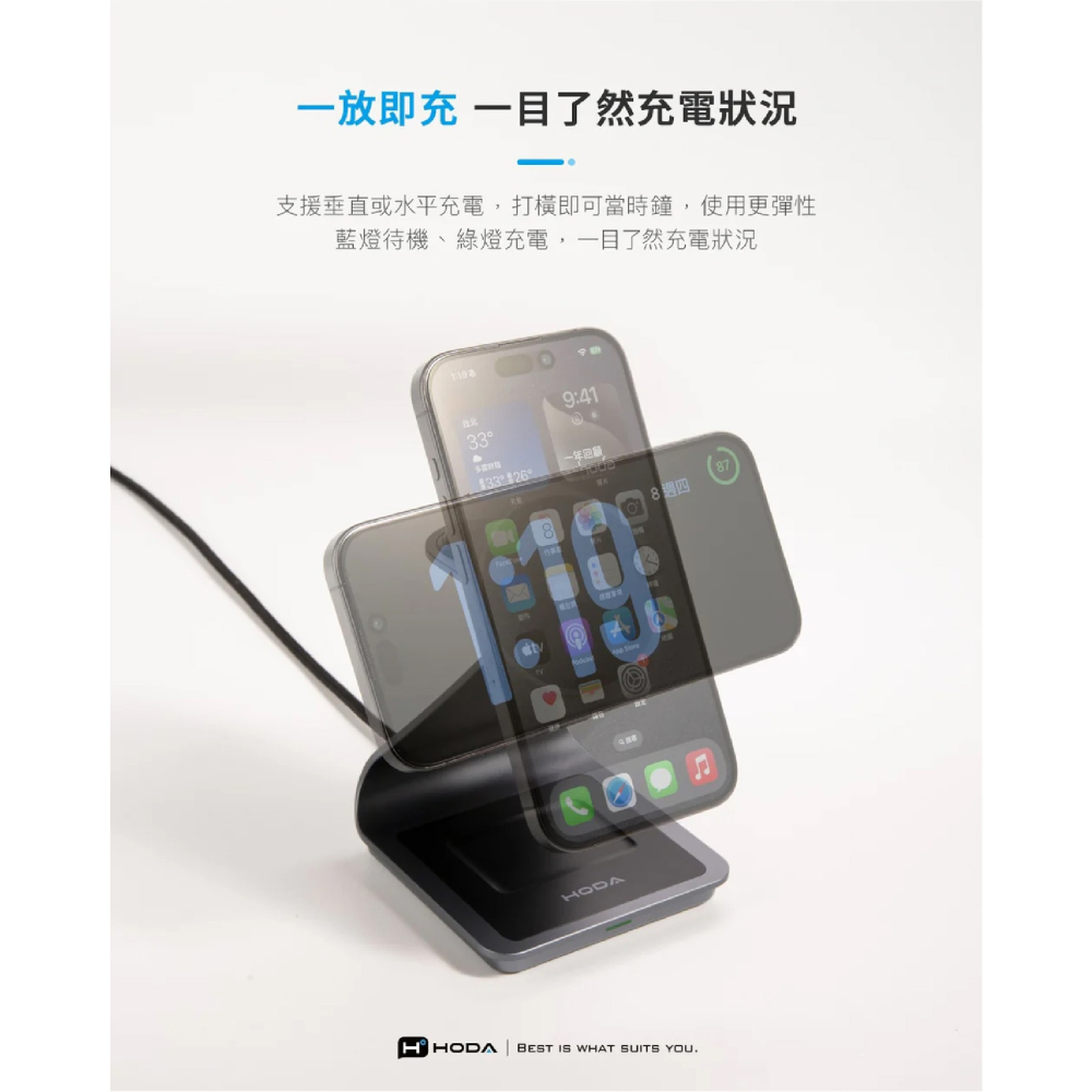 HODA 三合一 磁吸 MagSafe 無線 充電座 附 A to C 充電線 iPhone 16 15 14-細節圖7