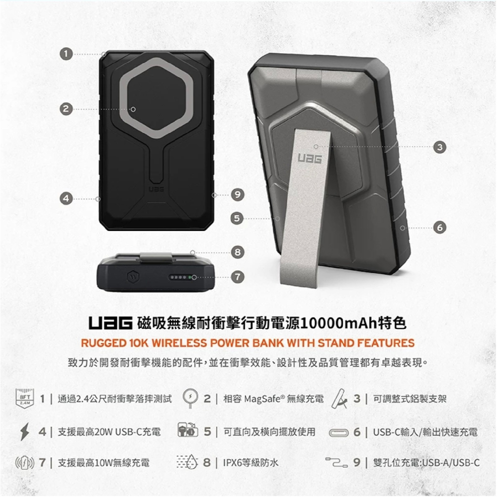 UAG 磁吸 無線 耐衝擊 行動電源 10000mAh iPhone 16 15 14 13 12-細節圖4