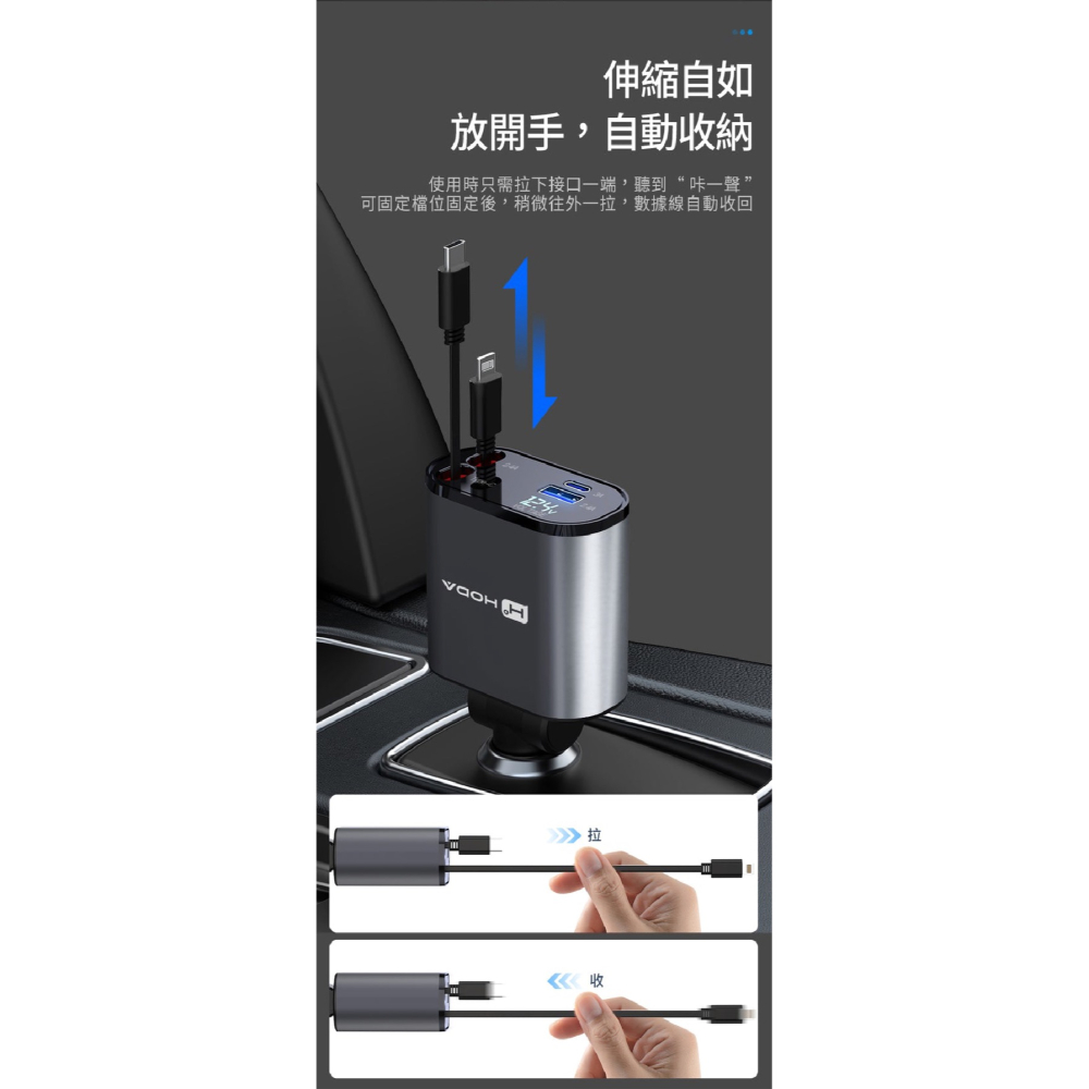 HODA 車載 充電器 雙口 USB A Lightning 快充 適 iPhone 16 15 14 S24-細節圖8