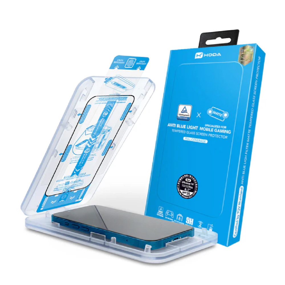 HODA 抗藍光 電競 磨砂 玻璃貼 保護貼 螢幕貼 附 貼膜神器 適 iPhone 16e 14 13 13 Pro-細節圖2