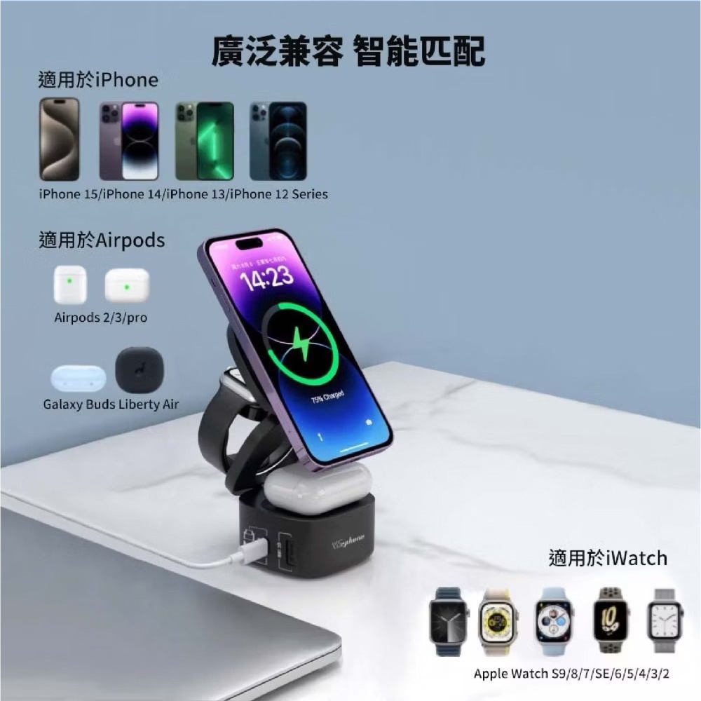 Wephone 65W 氮化鎵 五合一 充電站 充電器 充電座 MagSafe 適 iPhone Apple Watch-細節圖5