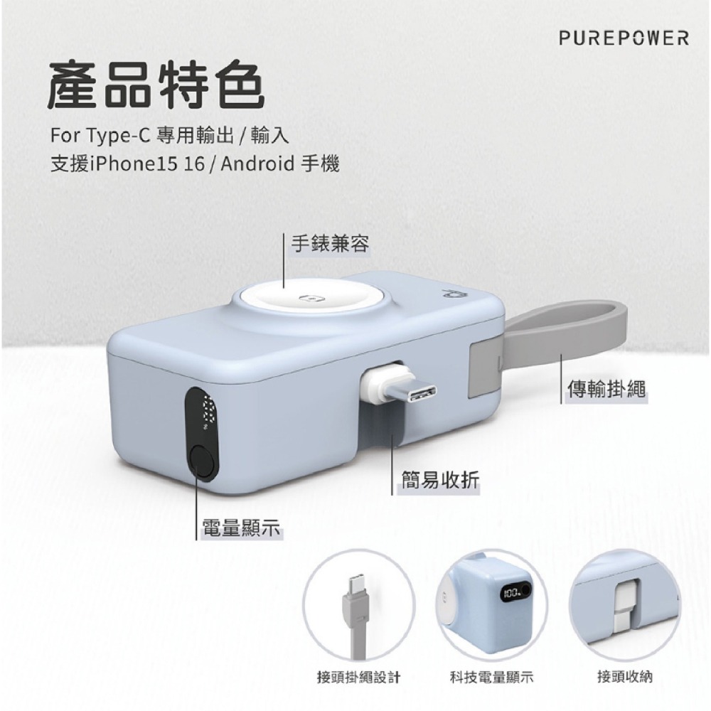 PUREPOWER 普格爾 PD 20W 充電器 行動電源 Type C 適 iPhone 16e 16 15 S25-細節圖7