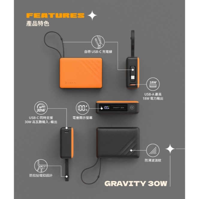 亞果元素 GRAVITY 30w 自帶線 快充 行動電源 標示Wh 10000mAh iPhone 15 16-細節圖3