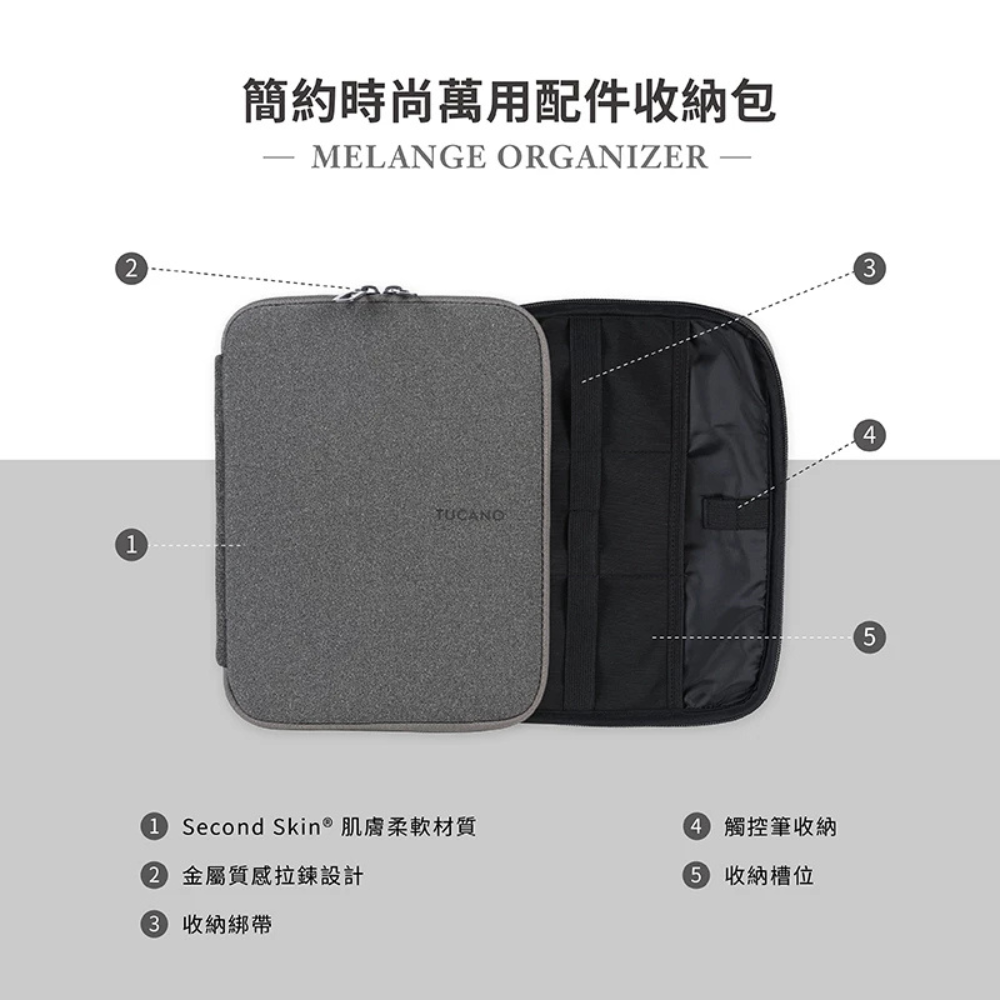 TUCANO Melange 簡約 時尚 萬用 輕薄 線材包 收納包 配件包-細節圖5