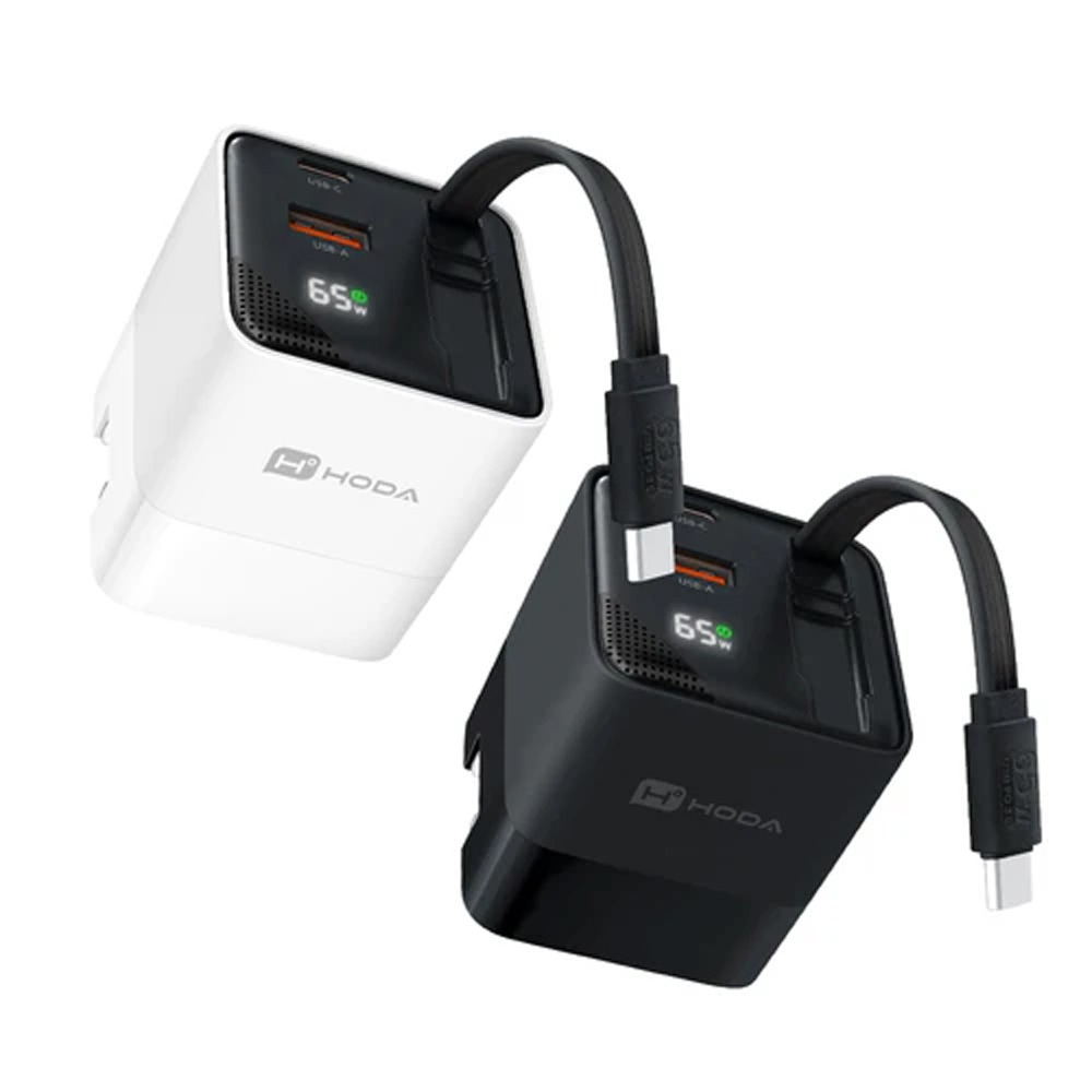 HODA GaN 氮化鎵 65w 三輸出 自帶 伸縮線 PD 充電頭 極速 iPhone 17 16 15 s25-細節圖2