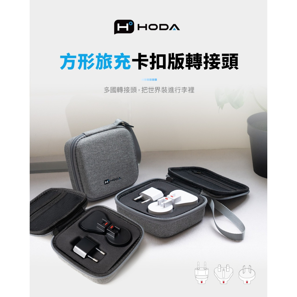 HODA 方形 旅充 卡扣版 萬國 附掛繩 收納包 轉接頭 3入-細節圖4