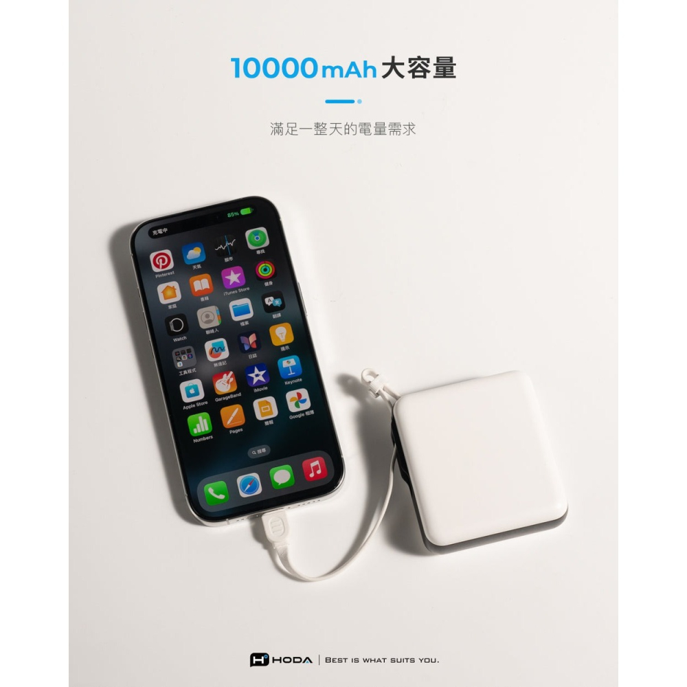 HODA 10000mAh 自帶線 USB-C 掛繩式 大容量 行動電源 適 iPhone 17 16 15-細節圖5