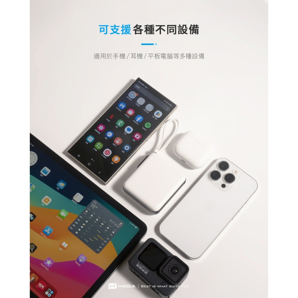HODA 10000mAh 自帶線 USB-C 掛繩式 大容量 行動電源 適 iPhone 17 16 15-細節圖10