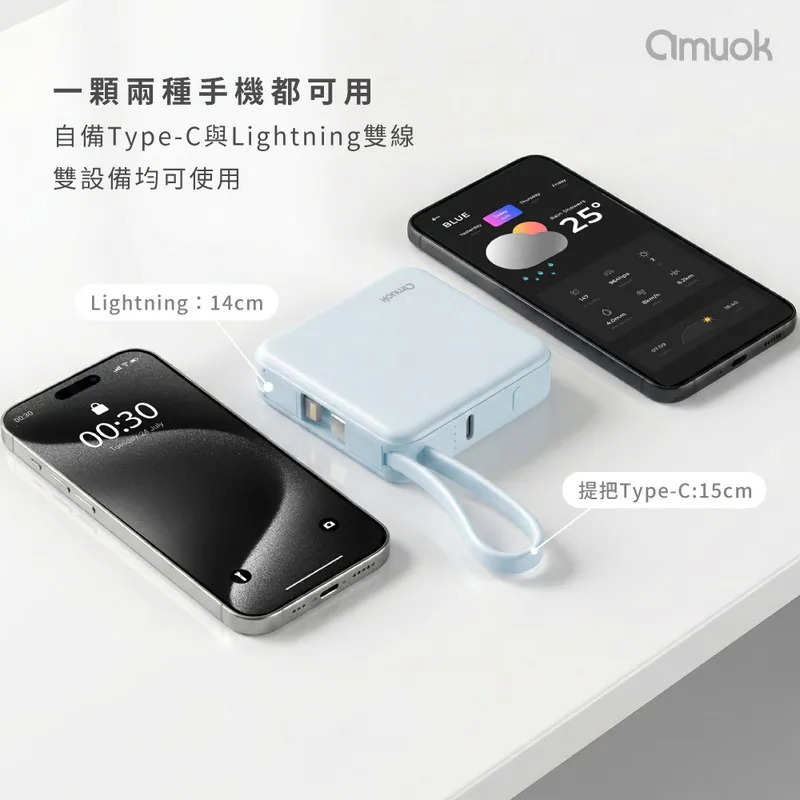 amuok Cube 迷你 雙線 自帶線 霧面 行動電源 5000mAh iPhone 17 16 15-細節圖10