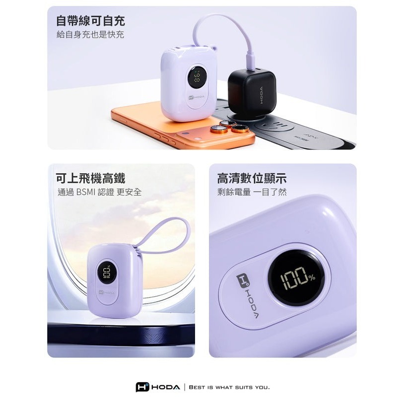 HODA PD 10000mAh 數顯 USB C 雙線  掛繩 行動電源 iPhone 17 16 15 14 13-細節圖6