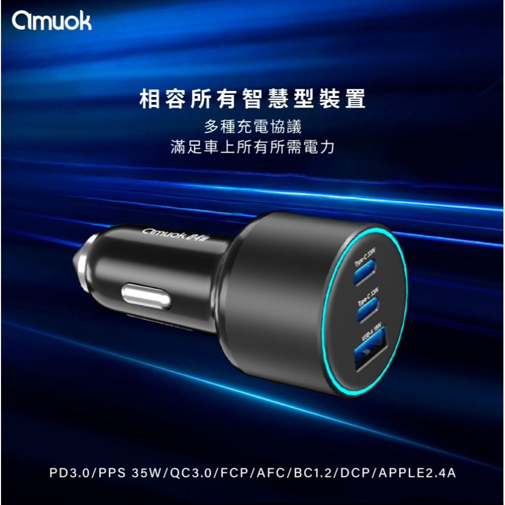 amuok 84W 車載 三孔 usb 快充器 Type C 短路保護 充電器  iphone 17 16 15 14-細節圖8
