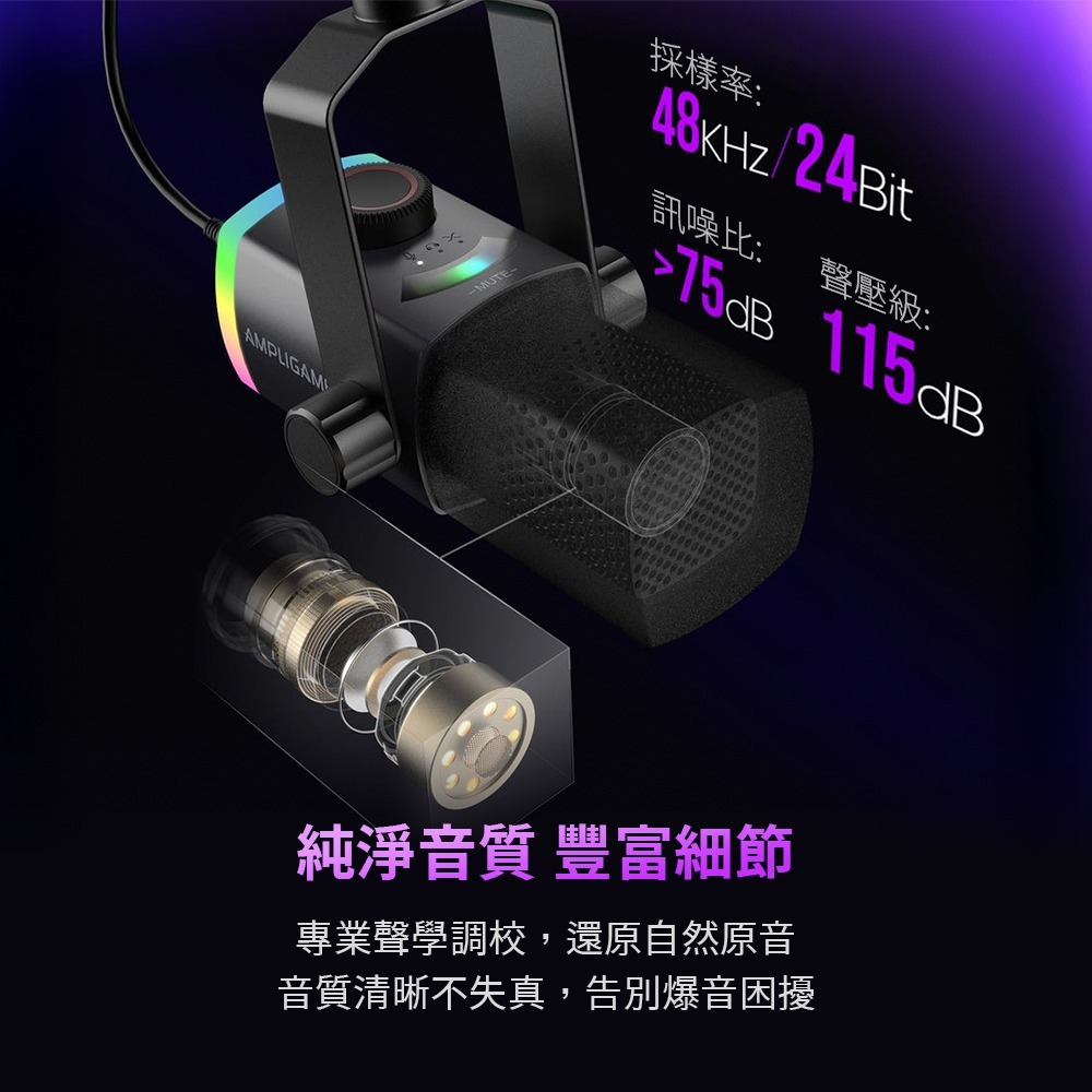FIFINE 進階 動圈式 直播 清晰人聲 電競 USB-C 麥克風 支架組 AM8 PROT-細節圖4