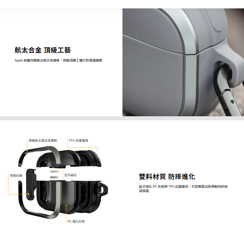 MAGEASY 抗衝擊 磁扣 登山扣 耳機殼 保護殼 防摔殼 航太合金 適用 AirPods Pro 3-細節圖5