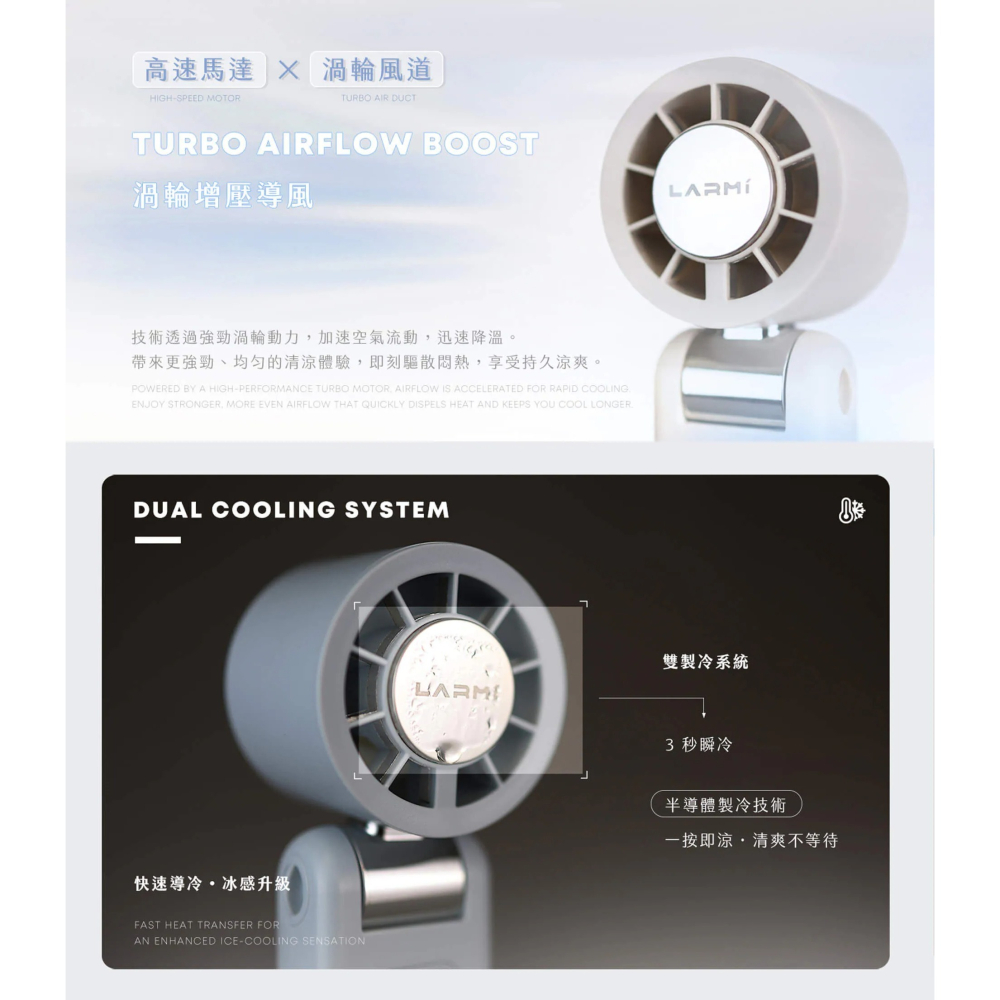 樂米 LARMI AI 手持 風扇 冰能扇 180° 旋轉 附 掛繩 AI 語音 控制-細節圖8