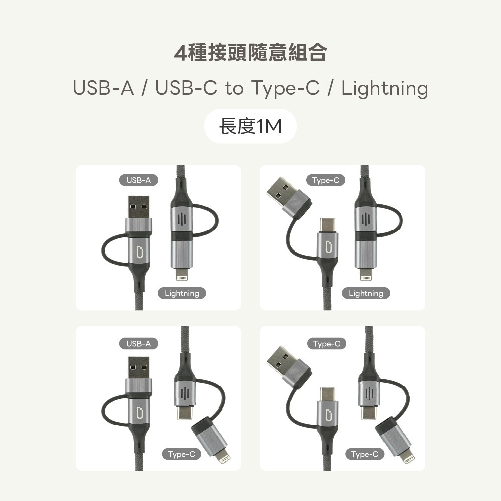 DAPAD 四合一 60W 快充 1M 充電線 編織線身 傳輸線 USB C Ligh-細節圖4