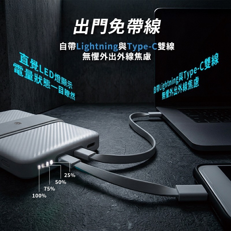 Oweida 10000mAh 行動電源 LED TypeC Lightning 適用 iphone 17 16 14-細節圖6