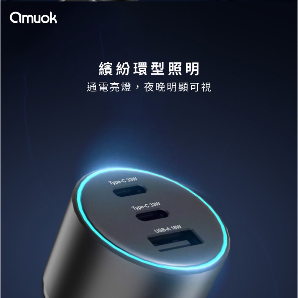amuok 84W 車載 三孔 快充器 LED燈 三口同充 小巧機身 安全保護 PD 3.0-細節圖11