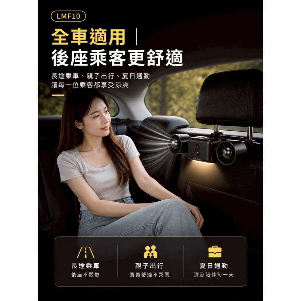 樂米 LMF10 車用 雙風道 夜燈 風扇 三檔風速 簡易安裝 多角度-細節圖7