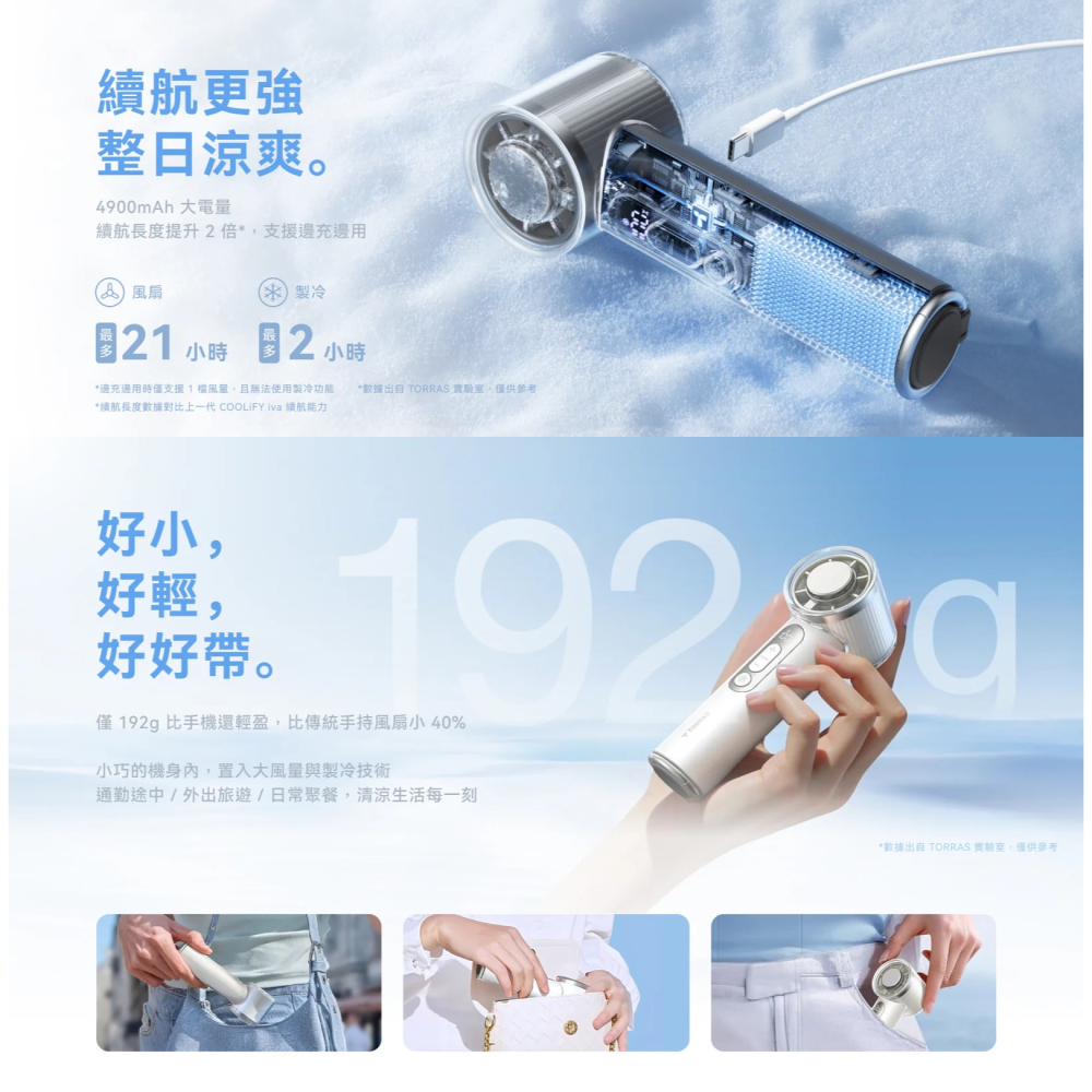 TORRAS 製冷 COOLiFY  冰敷 高速 手持 風扇 續航升級 輕量-細節圖5