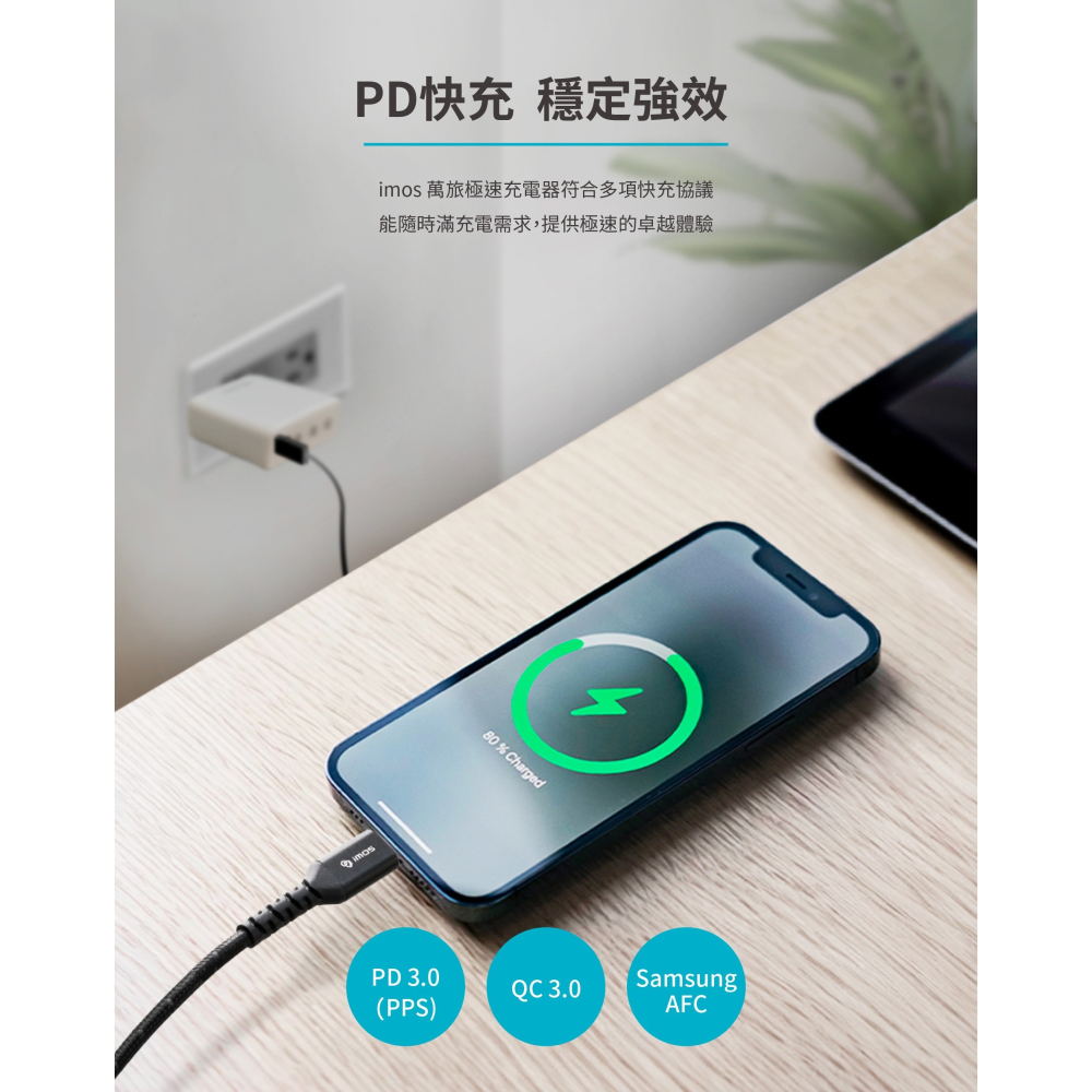 imos 萬旅充 PD 快充 充電器 四孔輸出 旅充頭 100W GaN 氮化鎵 Type C USB A 插頭-細節圖6