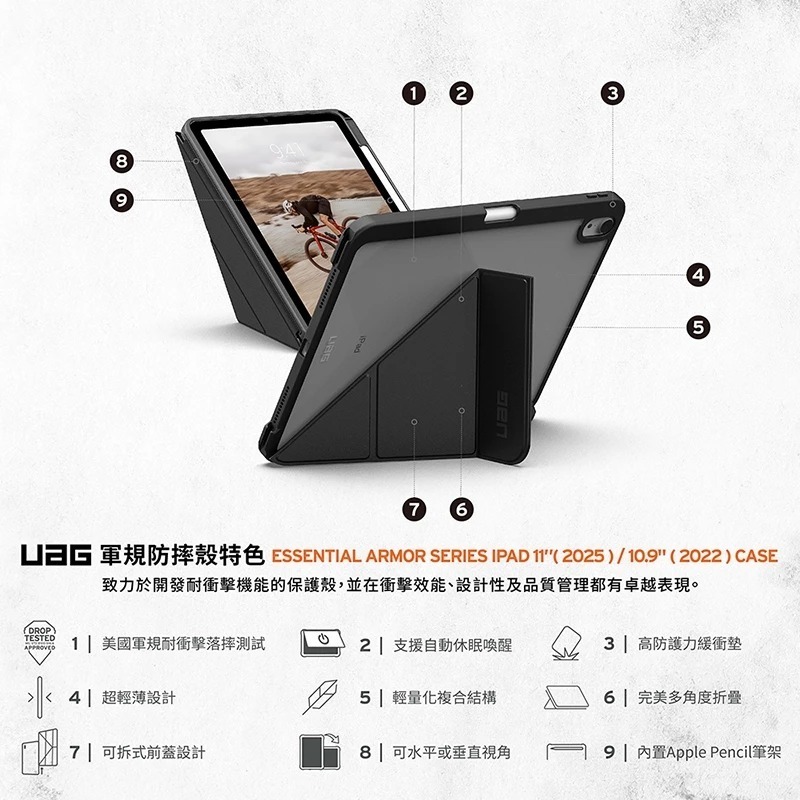 UAG 耐衝擊 多角度 保護殼 V2 黑 A16 美國軍規 防摔殼 平板殼 適用 iPad 11 10.9 吋-細節圖5