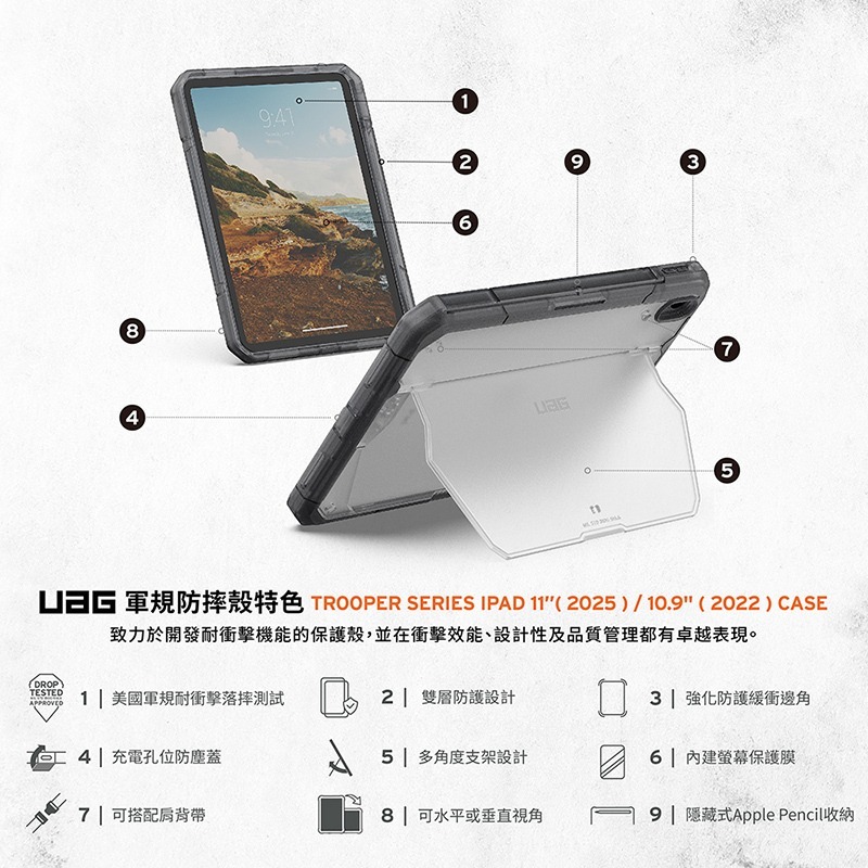 UAG 耐衝擊 雙件式 保護殼 A16 美國軍規 防摔殼 平板殼 適用 iPad 11 10.9 吋-細節圖10