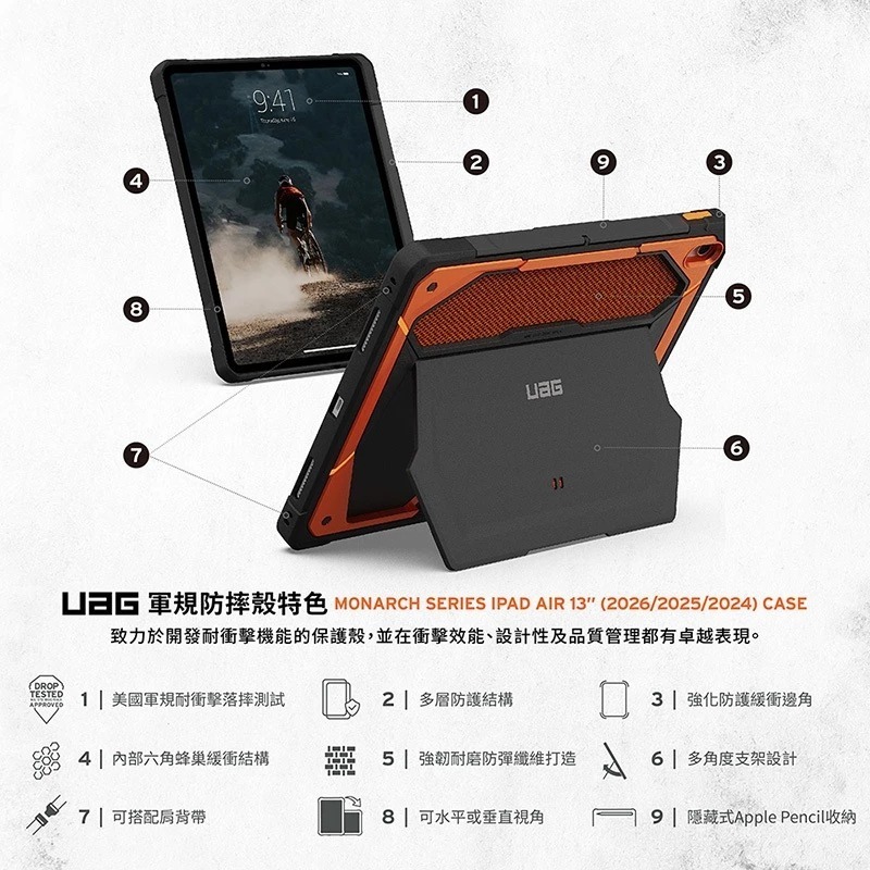 UAG 頂級 特仕版 耐衝擊 保護殼 防摔殼 平板殼 筆架 多角度 適用 iPad Air 13吋-細節圖5