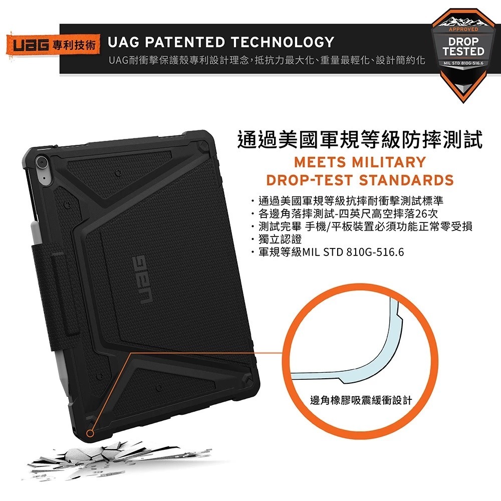 UAG 經典款 耐衝擊 防摔殼 保護殼 V2 黑 磁吸 筆架 適用 M4 iPad Air 13 11 10.9-細節圖6