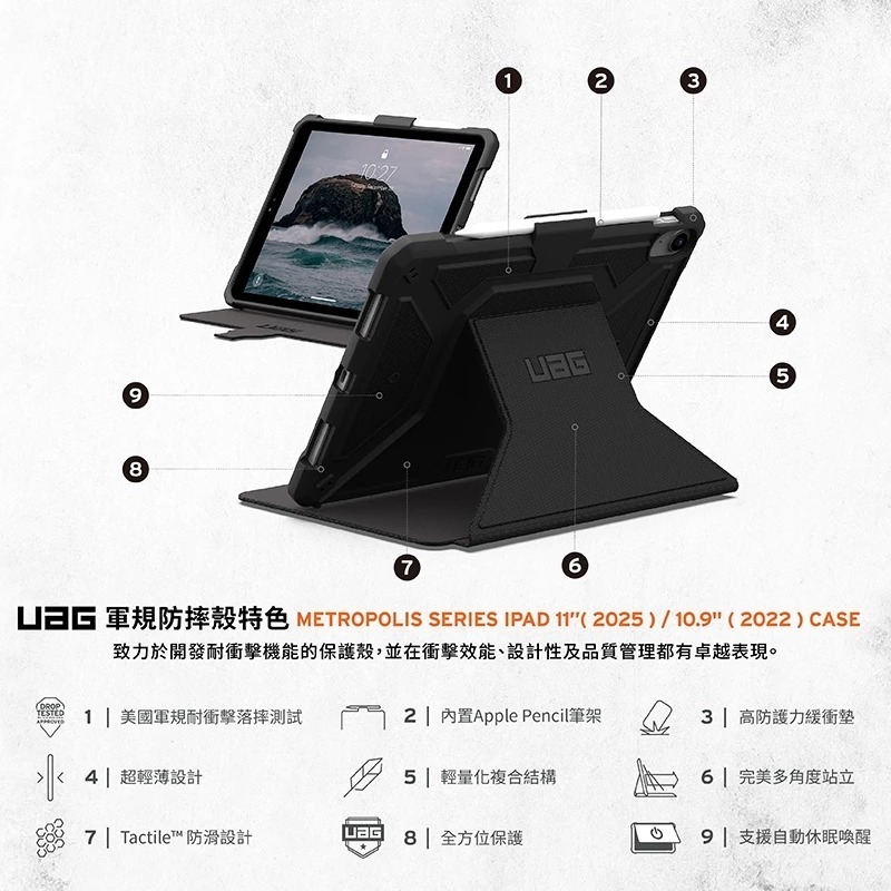 UAG 經典款 耐衝擊 保護殼 V2 黑 A16 美國軍規 防摔殼 平板殼 適用 iPad 11  10.9 吋-細節圖5