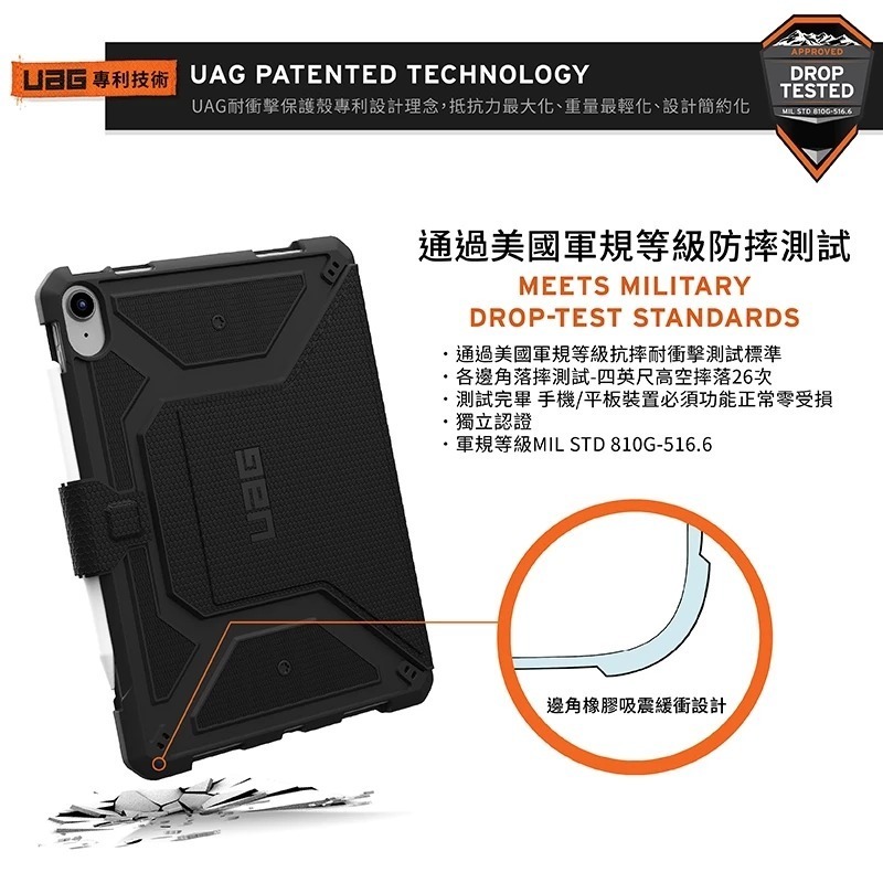 UAG 經典款 耐衝擊 保護殼 V2 黑 A16 美國軍規 防摔殼 平板殼 適用 iPad 11  10.9 吋-細節圖6