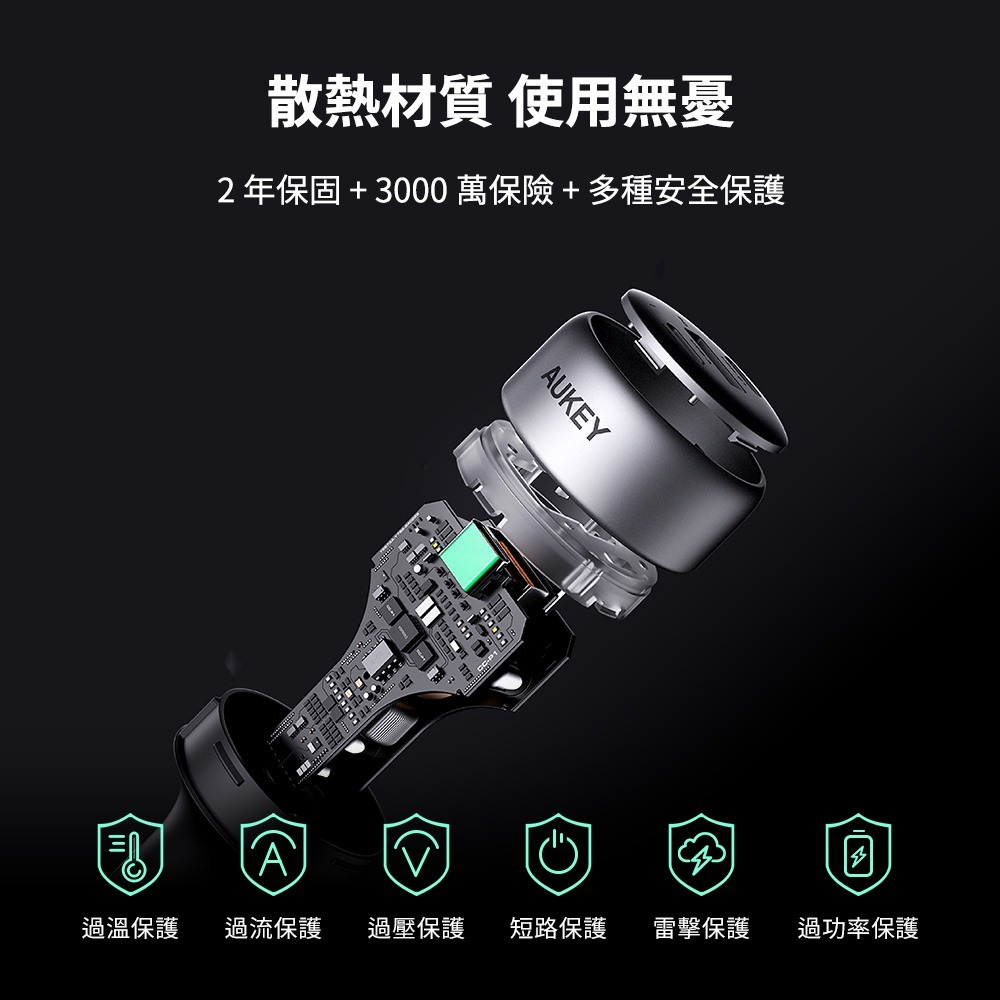 AUKEY 3孔 100W PD 快充 車用 雙孔 輸出 充電器 點菸器 CC-P3-細節圖8