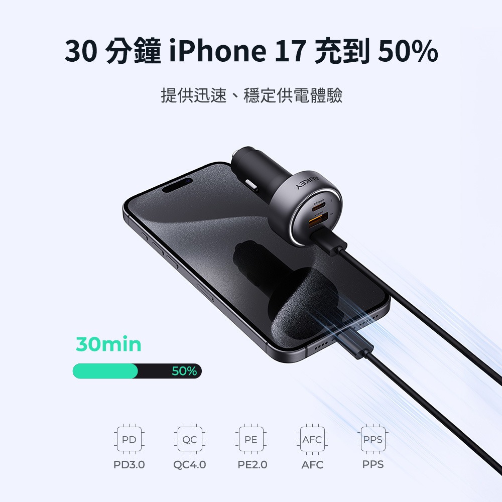 AUKEY 3孔 165W PD 快充 車用 充電器 點菸器 CC-P4-細節圖6