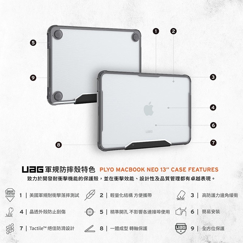 UAG 耐衝擊 保護殼 全透明 筆電殼 軍規 蜂巢式 360度 防護 適 Macbook Neo 13吋-細節圖5