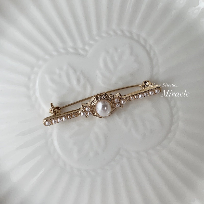 ⚜️奇蹟選品店｜巴洛克風復古Vintage珍珠一字胸針-細節圖2