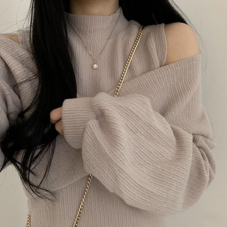 高領露肩針織短洋【589】-細節圖2