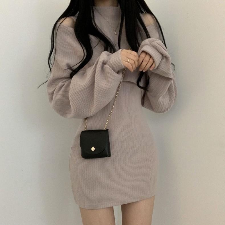 高領露肩針織短洋【589】-細節圖4