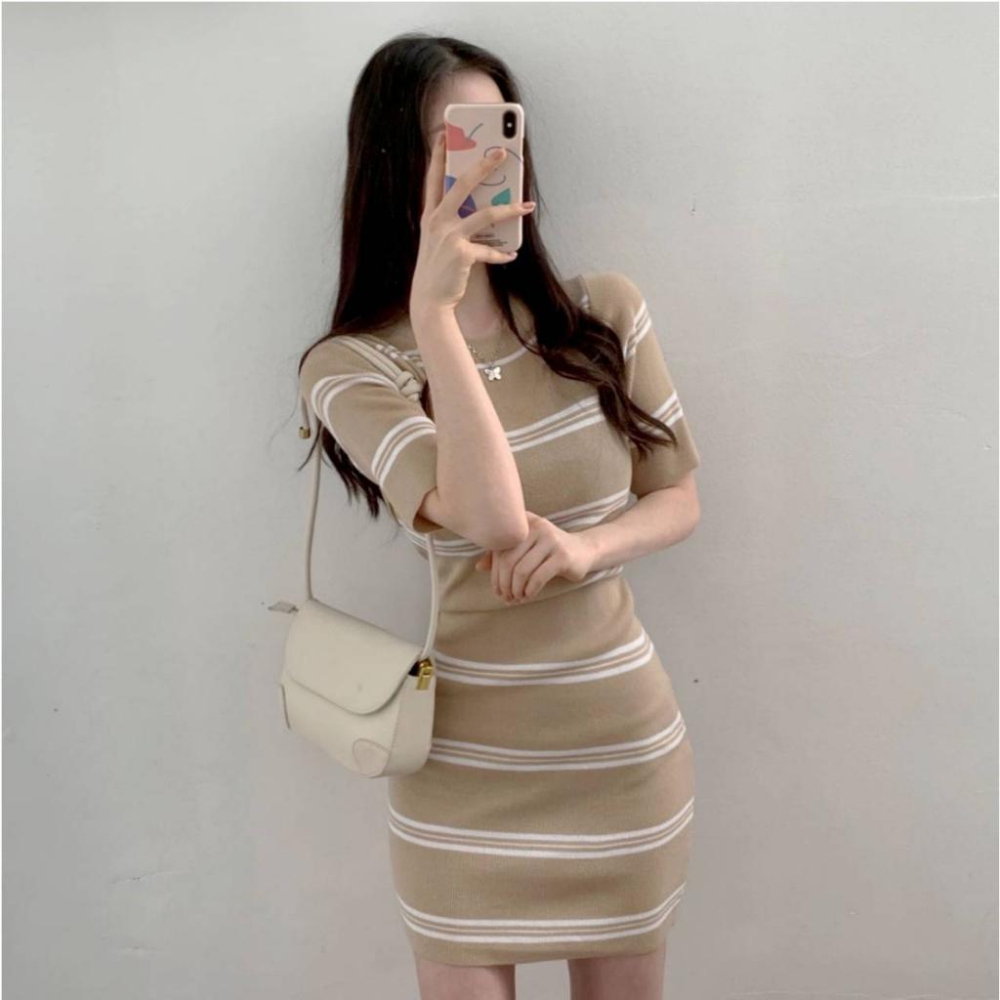 圓領條文包臀洋【9451】-細節圖2