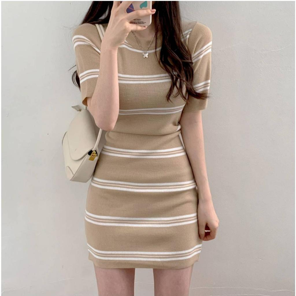 圓領條文包臀洋【9451】-細節圖3