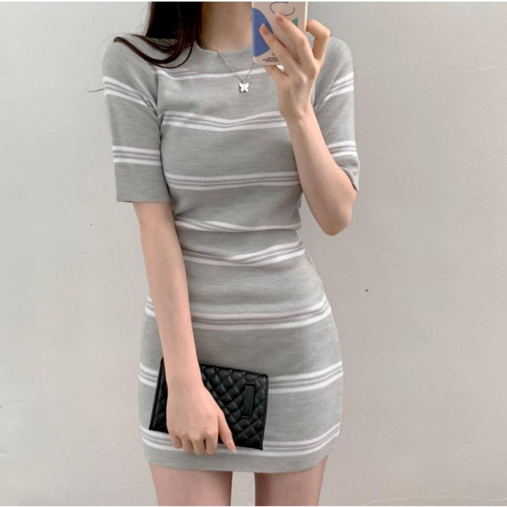 圓領條文包臀洋【9451】-細節圖5