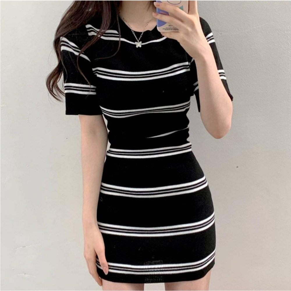 圓領條文包臀洋【9451】-細節圖7