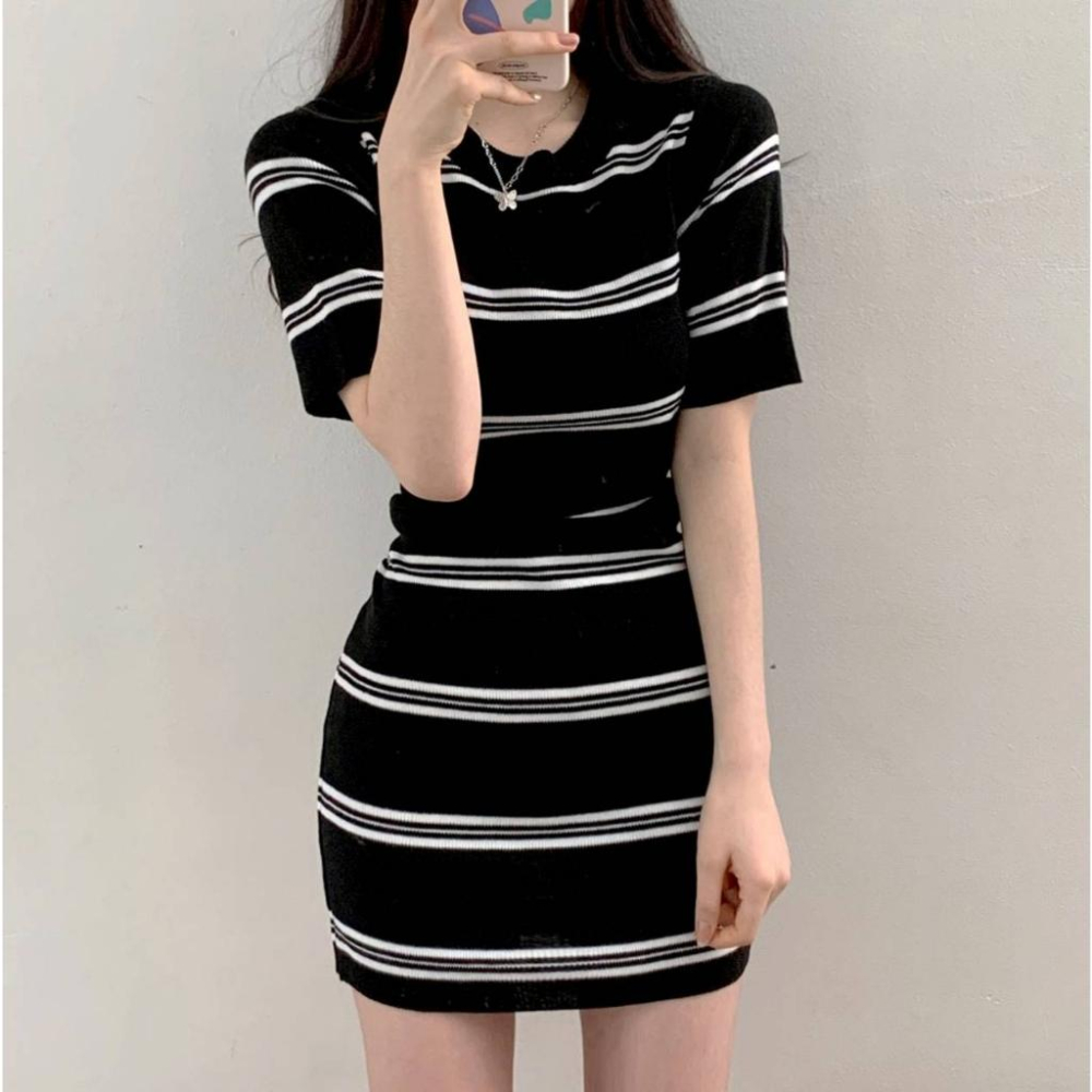 圓領條文包臀洋【9451】-細節圖8