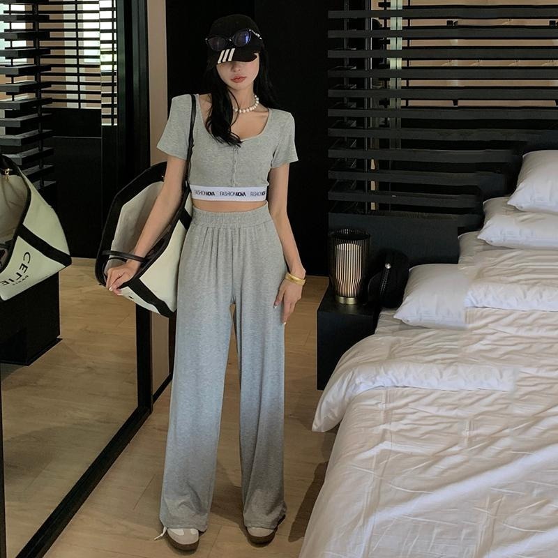 排釦標籤上衣+高腰寬褲【9670】-細節圖2