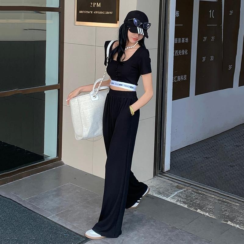 排釦標籤上衣+高腰寬褲【9670】-細節圖4