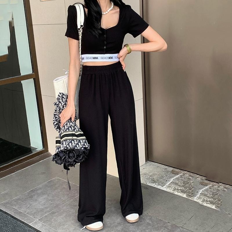 排釦標籤上衣+高腰寬褲【9670】-細節圖5