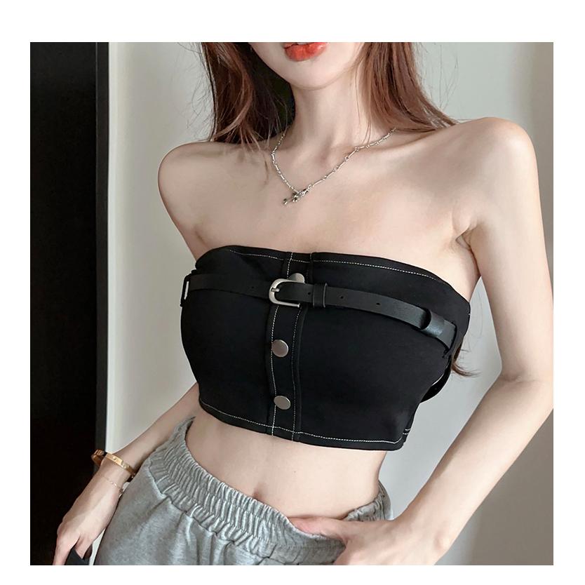 反車線造型排釦皮帶罩杯背心【3103】-細節圖3