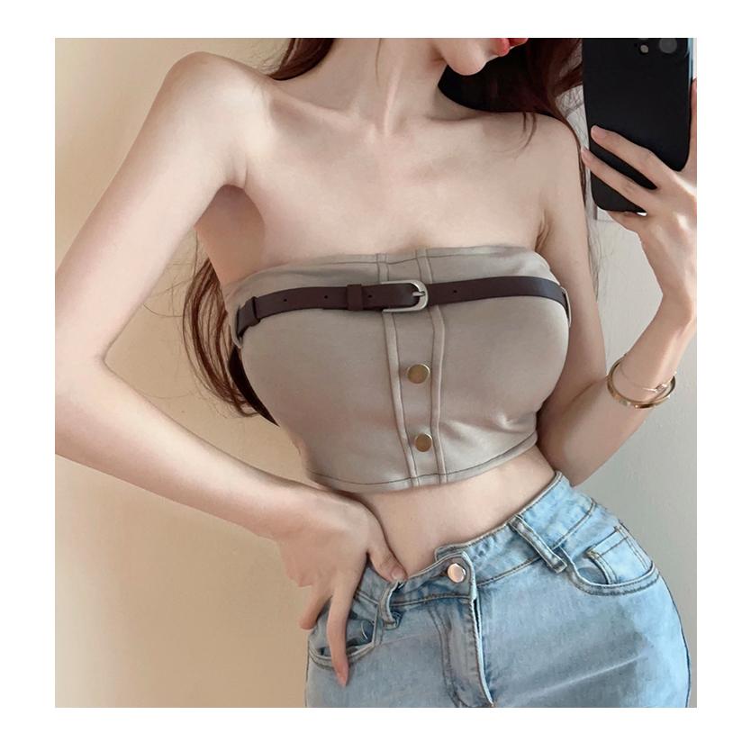 反車線造型排釦皮帶罩杯背心【3103】-細節圖6