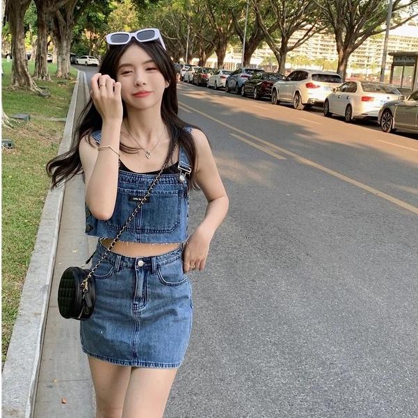 短版牛仔背心+牛仔短裙套裝【9035】-細節圖3