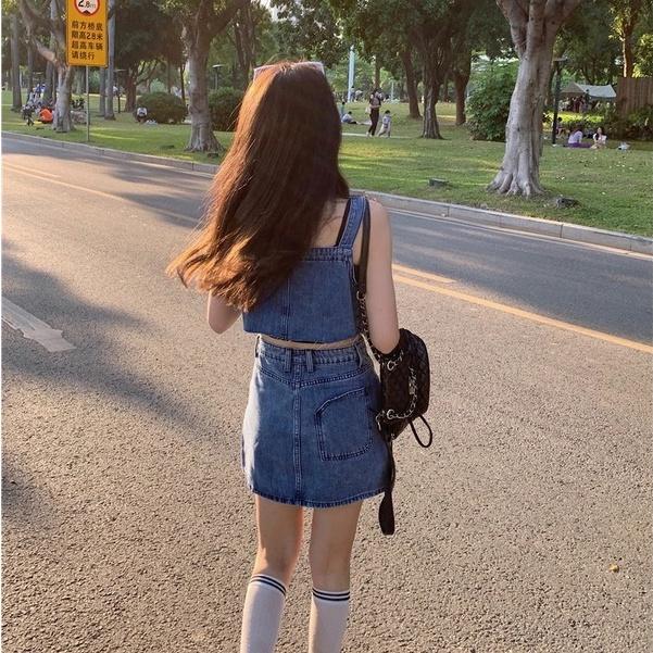 短版牛仔背心+牛仔短裙套裝【9035】-細節圖5