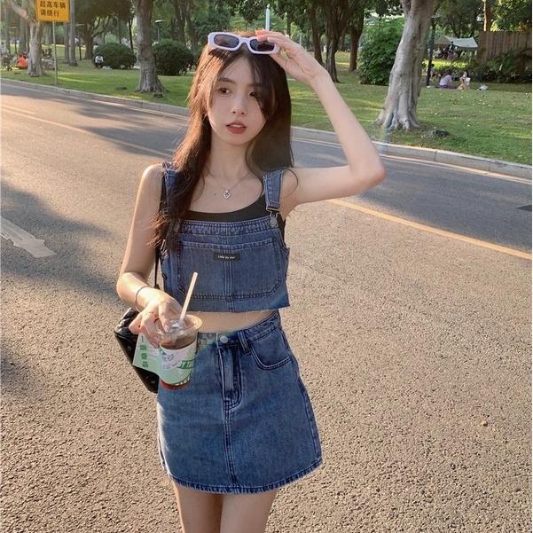 短版牛仔背心+牛仔短裙套裝【9035】-細節圖6